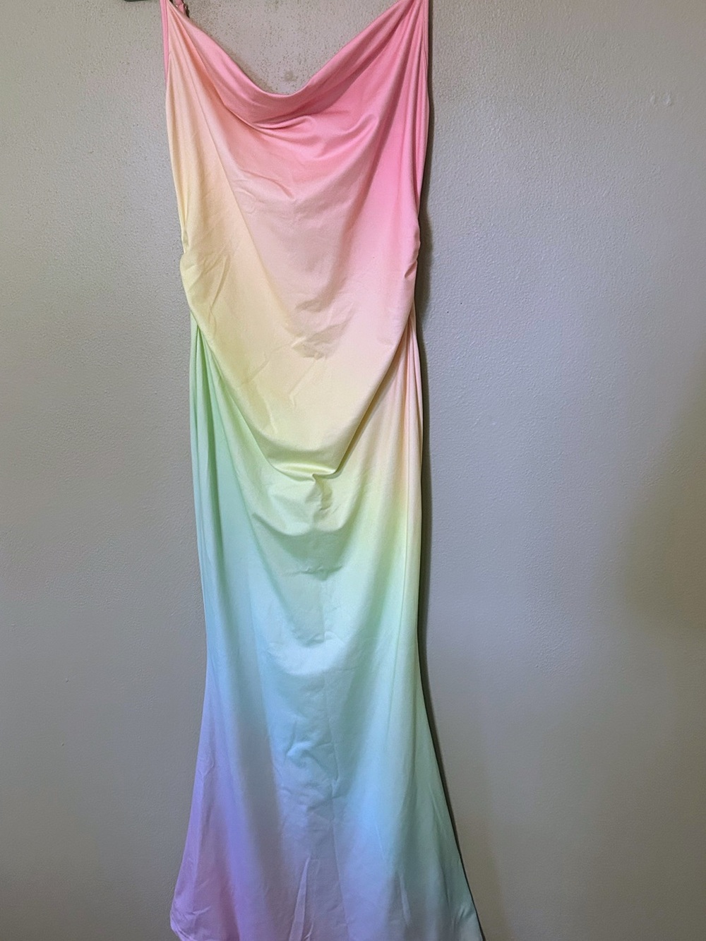 SHEIN Pastel Ombre Rainbow Bodycon Cowl-Neck Maxi Dress